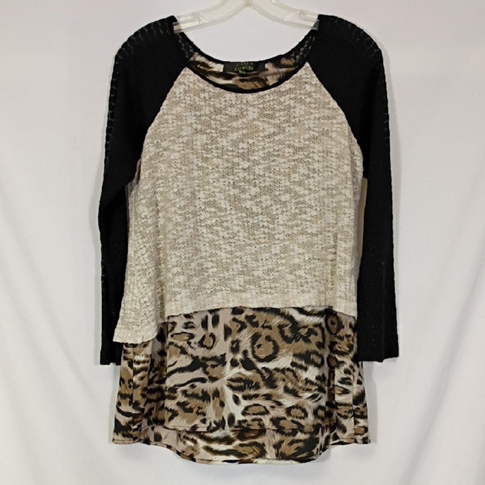 Poeme By Citron Top Medium Layered Tunic Animal Print Split Back Tiered  Sz Sm